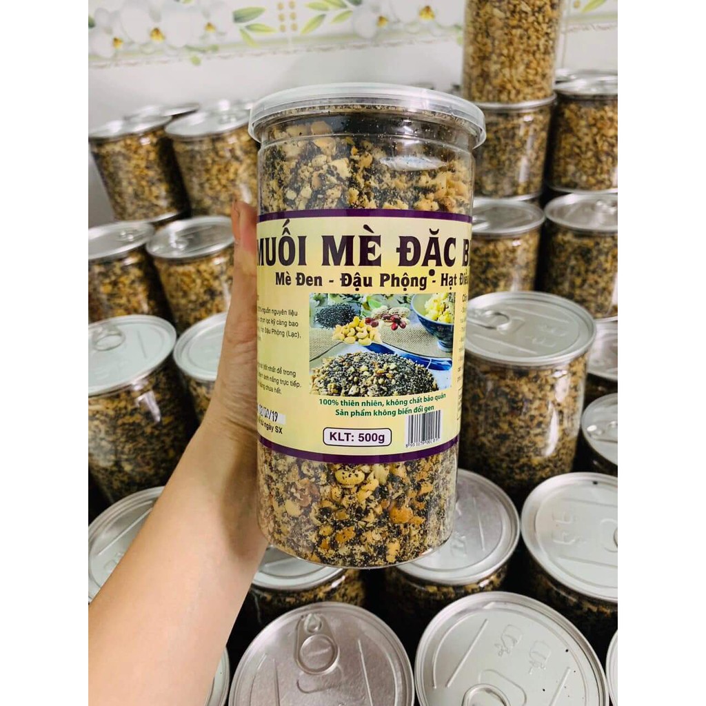 Muối Mè Đậu Phộng Hạt Điều 100% Tự Nhiên Đóng Hộp 500gr