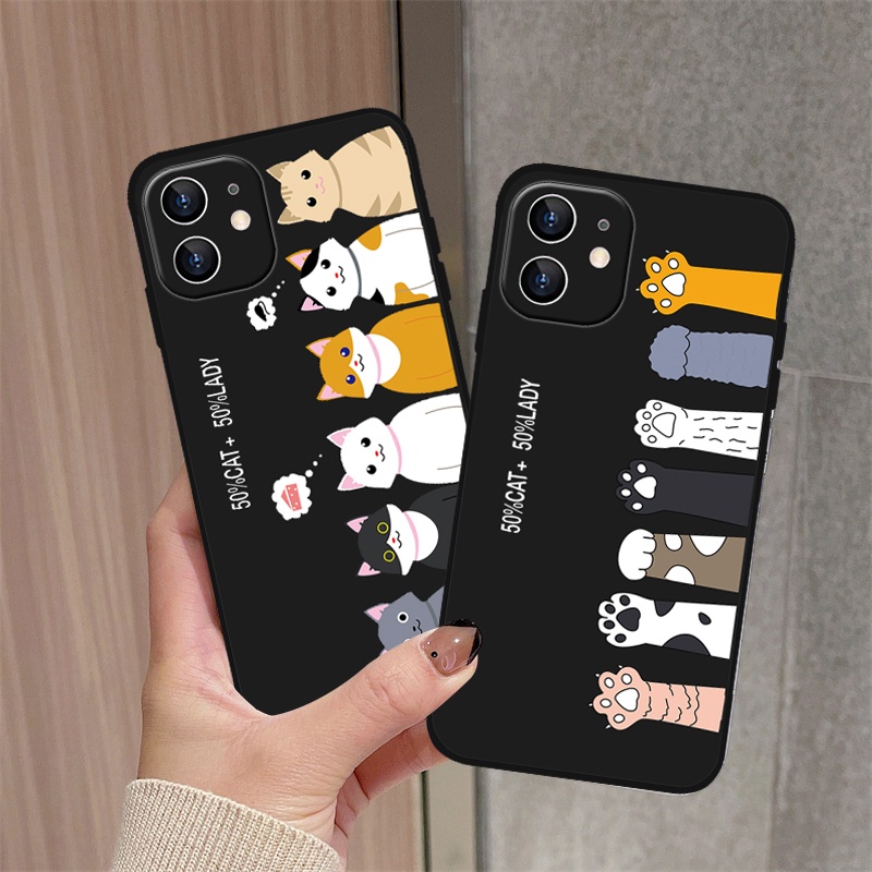 Ốp lưng điện thoại nhựa mềm iPhone 6 6S 7 8 6plus 7plus 8plus X XS SE 2020 màu đen hình dấu chân mèo
