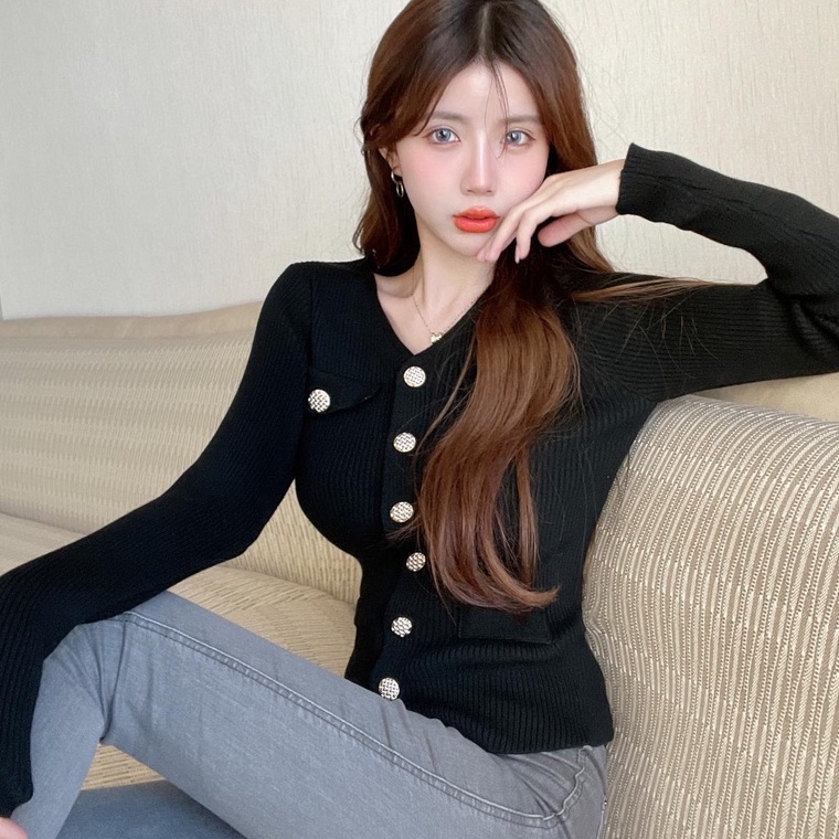 Áo cardigan ZHELIHANGFEI dệt kim tay dài cổ chữ V thời trang cho nữ