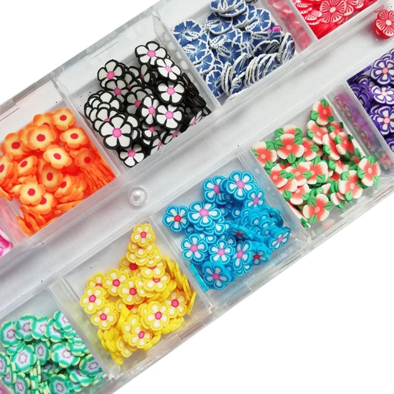 Hộp phụ kiện đất sét mềm trang trí nghệ thuật móng tay 3D họa tiết hoa trái cây/ nho chanh Pitaya