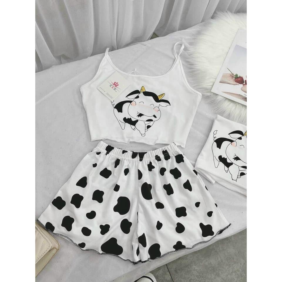 Set Quần Áo 2 Dây Bò Sữa Chất Cotton Mặc Ở Nhà Mặc Ngủ Thắm Mát Mẻ Thấm Hút Mồ Hôi 😍