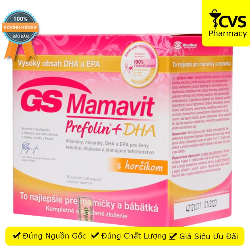 GS Mamavit Prefolin + DHA + EPA hộp 60v , bổ sung dưỡng chất cần thiết cho mẹ bầu , Cvspharmacy