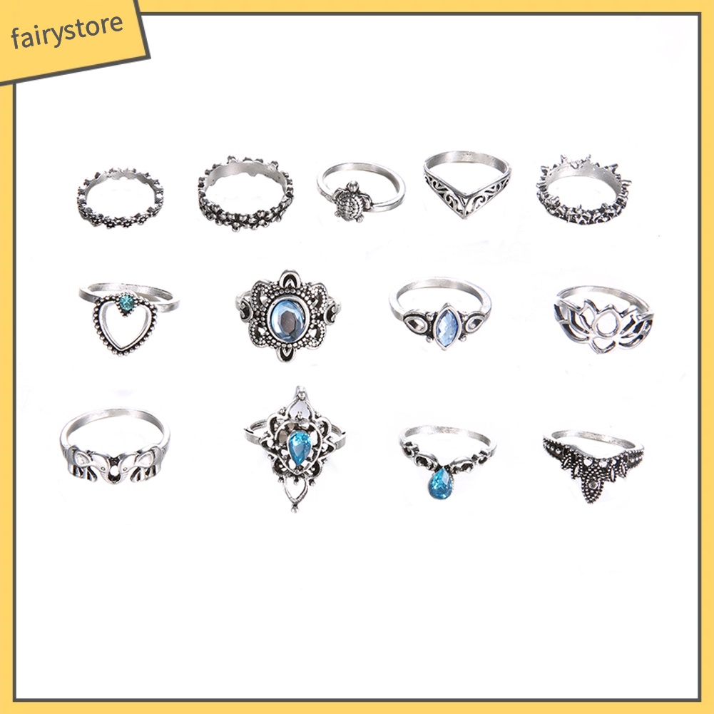 Set 13 nhẫn nhiều kiểu dáng phong cách boho cho nữ