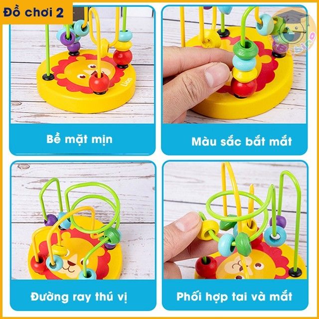 Đồ chơi cho bé 😊 Freeship😊 Set 4 món đồ chơi gỗ thông minh đàn, sâu, luồn hạt, thả khối