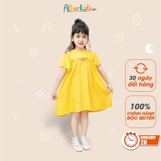 váy cho bé gái ALBER KIDS vàng thêu hoa công chúa xinh đẹp chất liệu đũi xước mùa