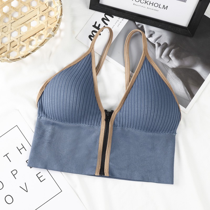 Áo Bra Nữ Cá Tính 2 Dây Cỗ V Khóa Kéo Trước Áo Croptop Đẹp Cotton Mềm Mịn | BigBuy360 - bigbuy360.vn