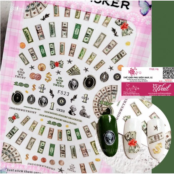 Nail Sticker Tiền Đô La USD - Hoa Văn Hình Tiền theo Phong cách châu Âu và Mỹ