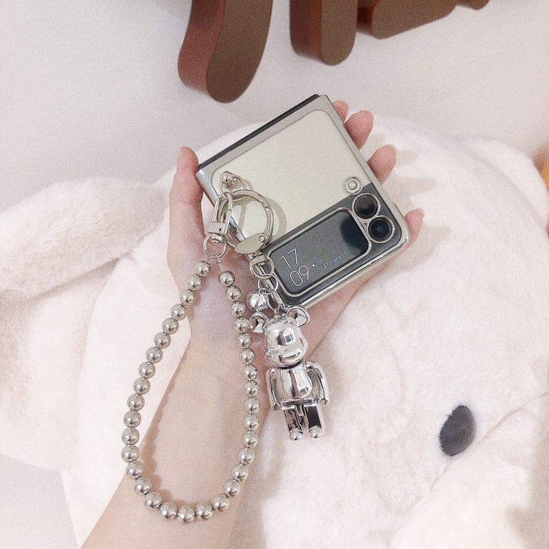 Ốp Samsung Z Flip3 / ZFlip3 / Z Flip4/ ZFlip4 trong suốt viền ánh kim dây móc