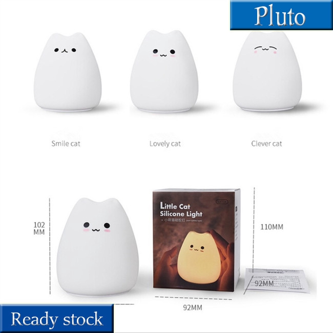 Đèn ngủ vỗ nhẹ hình con mèo nhỏ dễ thương bằng silicon mềm trang trí phòng cho trẻ em