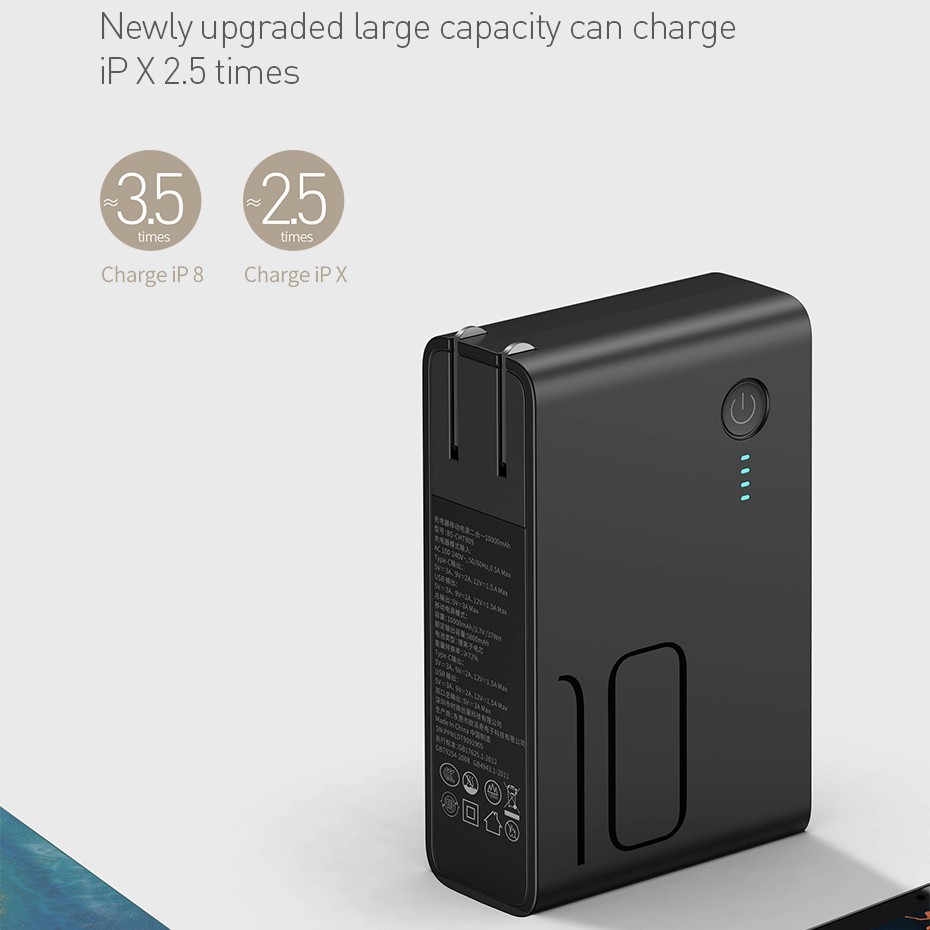 Củ Sạc Kiêm Pin Dự Phòng Baseus 10.000mah. Sạc Nhanh PD 18W + QC 3.0