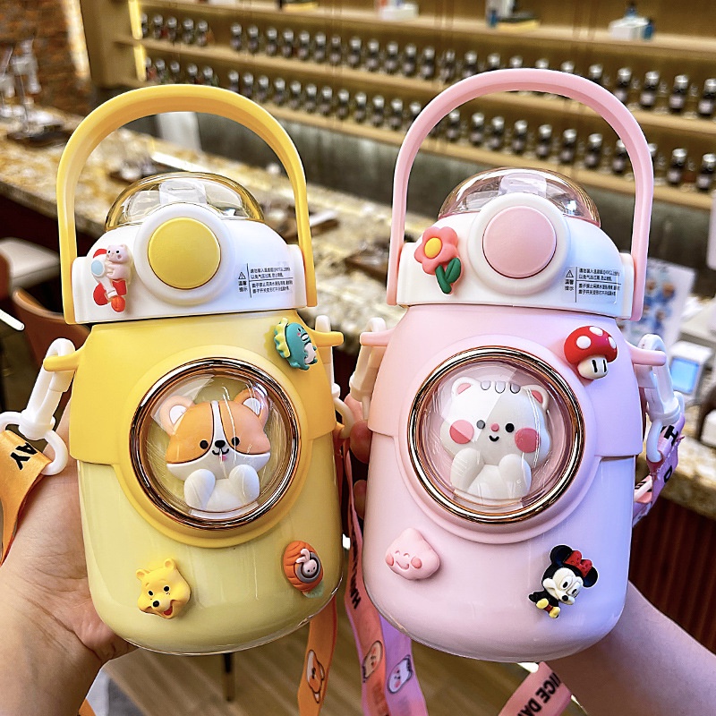 Bình Giữ Nhiệt Cho Bé Cao Cấp Lõi Inox 316 Dung Tích 600ml Họa Tiết Dễ Thương Có Tặng Kèm Dây đeo - H2OBottle