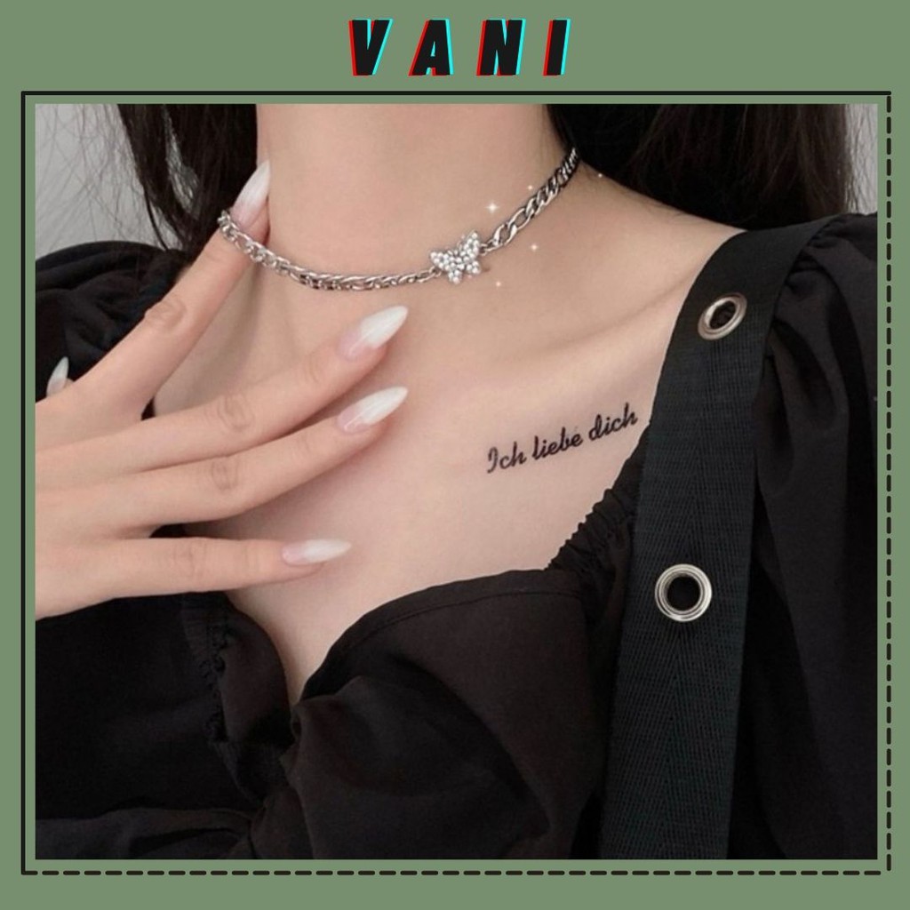 Vòng Cổ, Choker Xích Mặt Bướm Đính Đá Bạc S925 Phong Cách Vingate - Vani Store