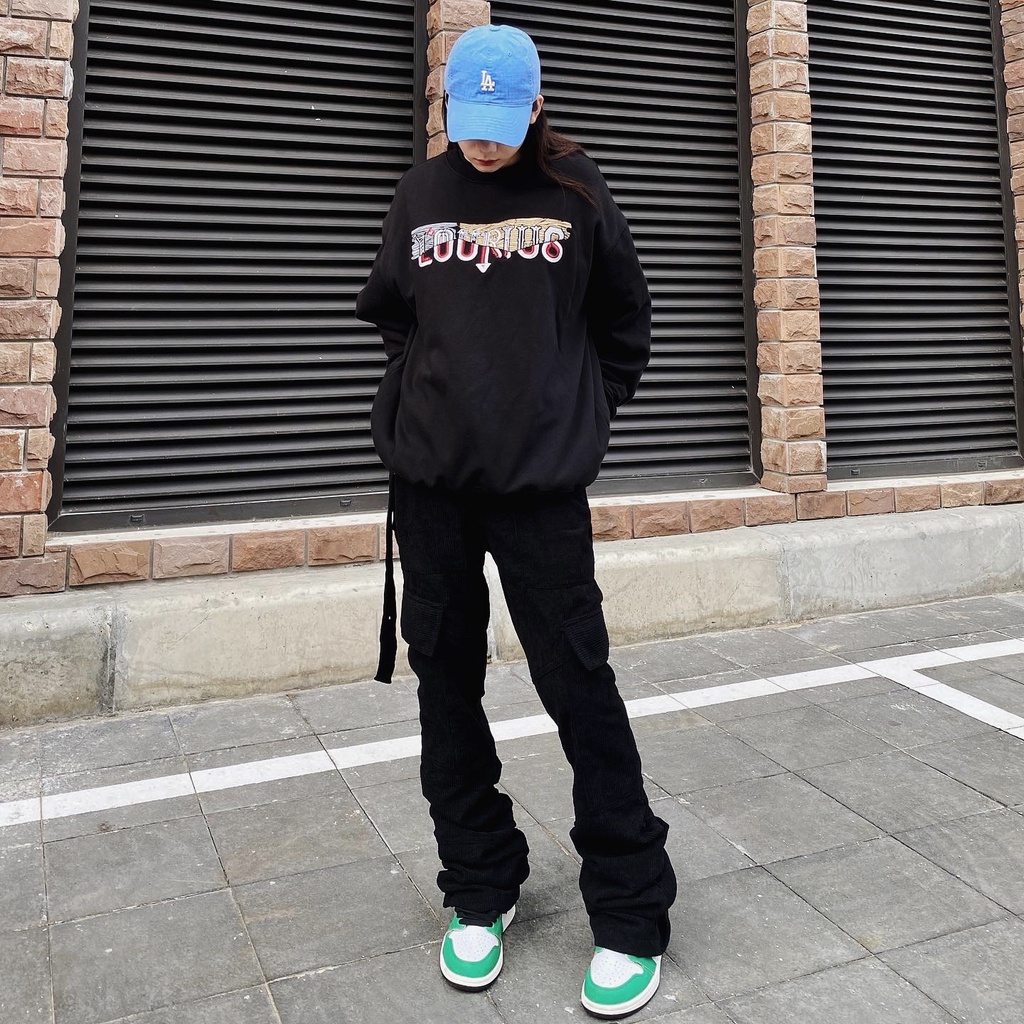 Áo Nỉ Bông Unisex Sweater Thêu Logo Thiết Kế Phong Cách Kiểu Gỗ