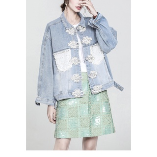 S004 Áo khoác denim phối cườm