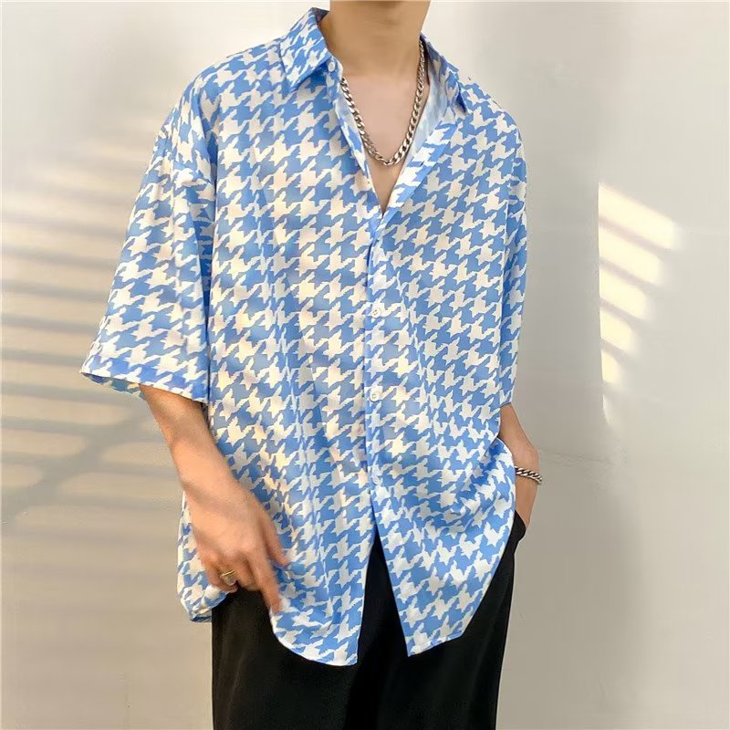 Áo Sơ Mi Nam Tay Ngắn Họa Tiết Răng Cưa M-3XL Phong Cách Hàn Quốc Cho Nam