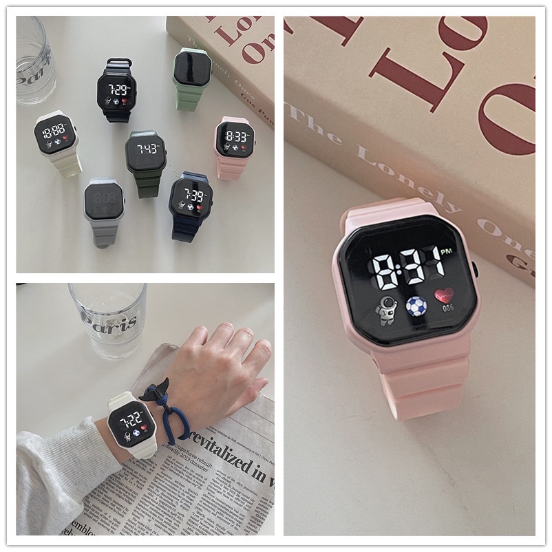 Đồng Hồ Đeo Tay Điện Tử Mặt Vuông Nhỏ Có Đèn LED Dạ Quang Thời Trang Hàn Quốc Unisex