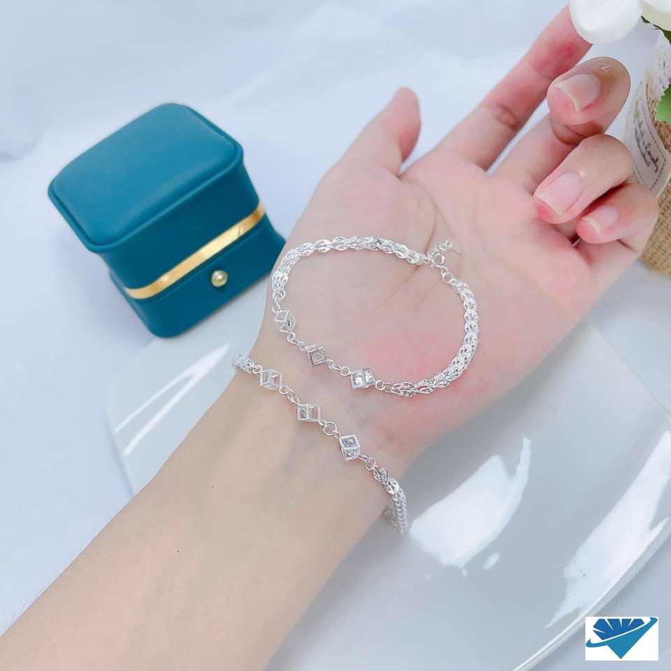 Lắc tay bạc nữ đuôi phụng mix khối lập phương đá trắng siêu xinh - Kho sỉ bạc Nhất Linh