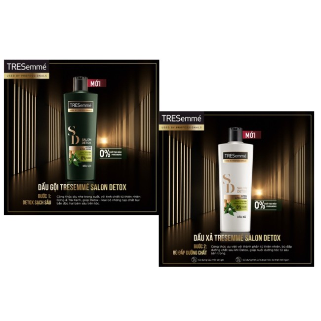 Combo Gội 640g &amp; Xả 620g Salon Detox Cho tóc chắc khỏe bóng mượt với Gừng &amp; Trà Xanh giúp Detox tóc sạch sâu