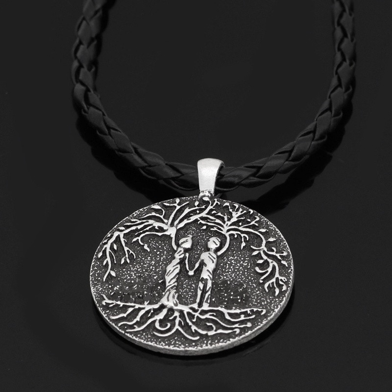 Vòng cổ Da Mặt Cây Sự Sống Kim Loại Không Rỉ Phong Cách Vintage Cho Nam