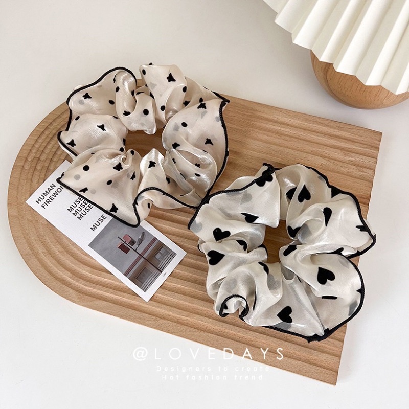 Dây cột tóc scrunchies vải satin bóng chấm bi nhẹ nhàng nữ tính dành cho nữ