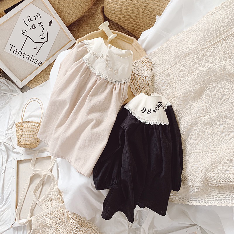 Đầm Cotton phong cách retro thời trang dễ thương cho bé gái