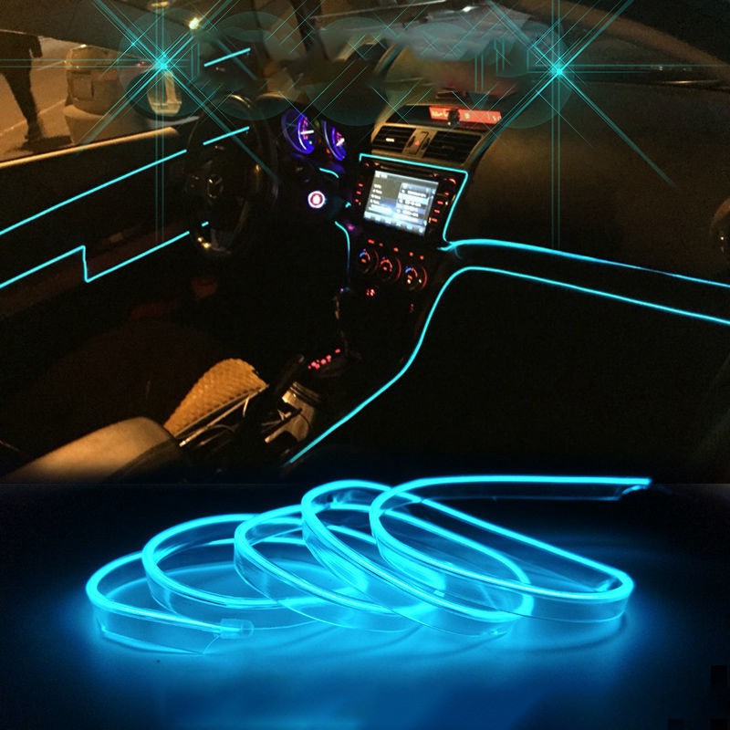 Car EL Wire Led Strip Atmosphere Light for DIY Flexible Auto Interior Lamp Party Decoration Lights Ice Blue 1M