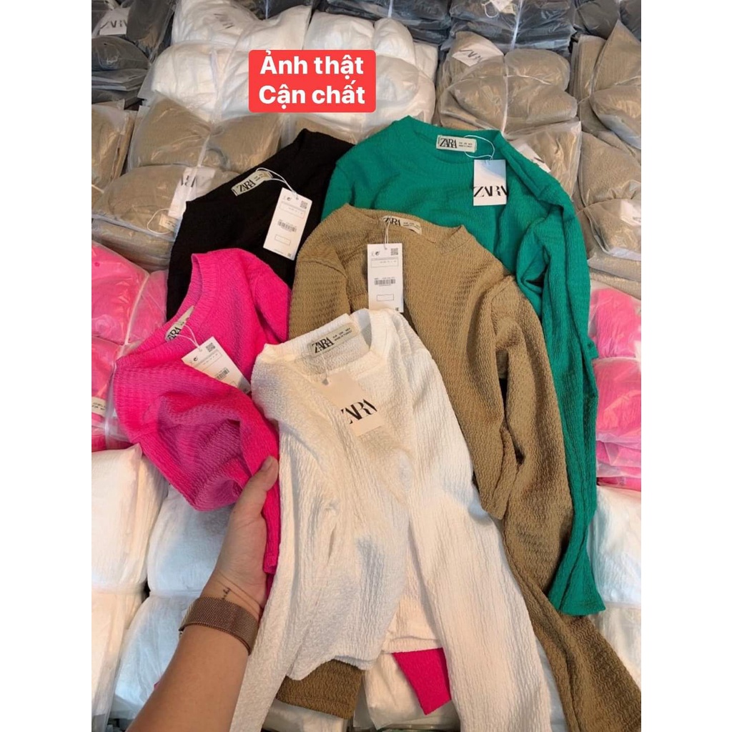 Áo Croptop Tay Dài Cổ Tròn - Áo Thun Nữ Chất Xốp Mát Co Dãn Tốt - HÀNG TEM MÁC CHUẨN SHOP