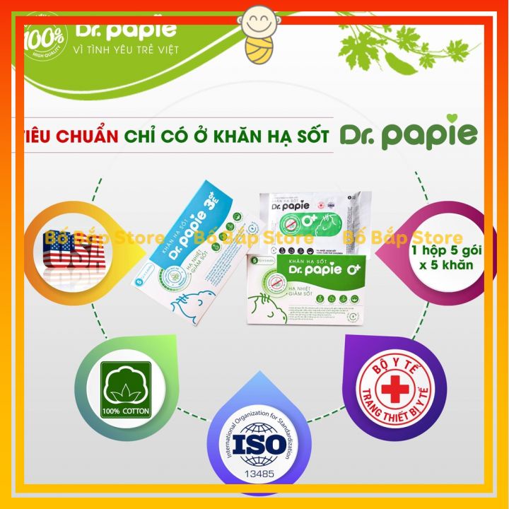 Khăn Lau Hạ Sốt Dr Papie ⚡𝟭𝟬𝟬% CHÍNH HÃNG⚡ Cho Bé Hạ Nhiệt Giảm Sốt Ngăn Ngừa Co Giật Hộp 25 Chiếc