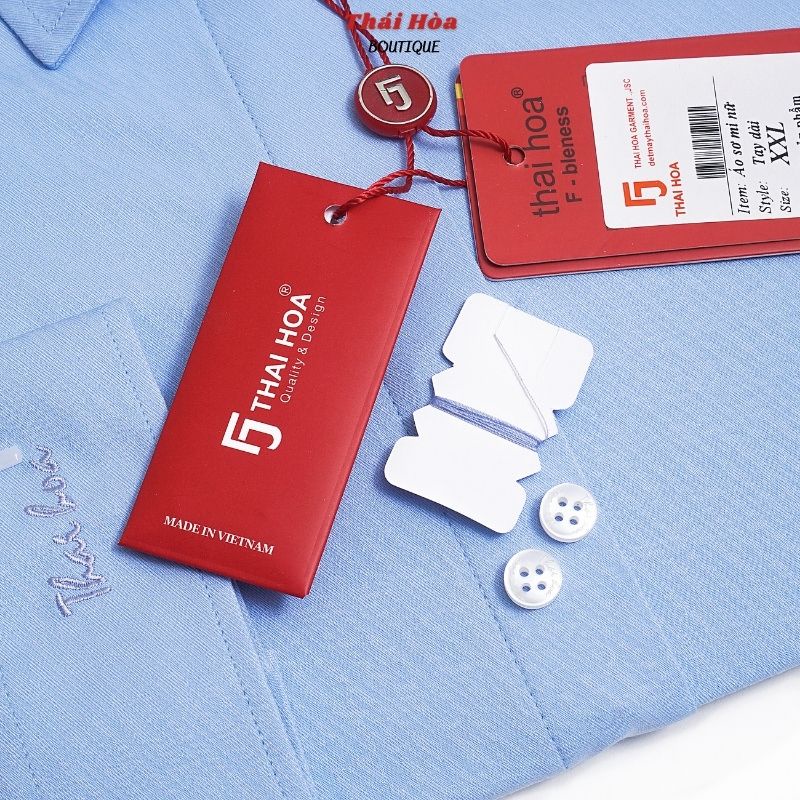 Áo sơ mi nữ công sở cao cấp kiểu dài tay sợi tre đẹp nút ẩn màu xanh Thái Hòa 772-19-02