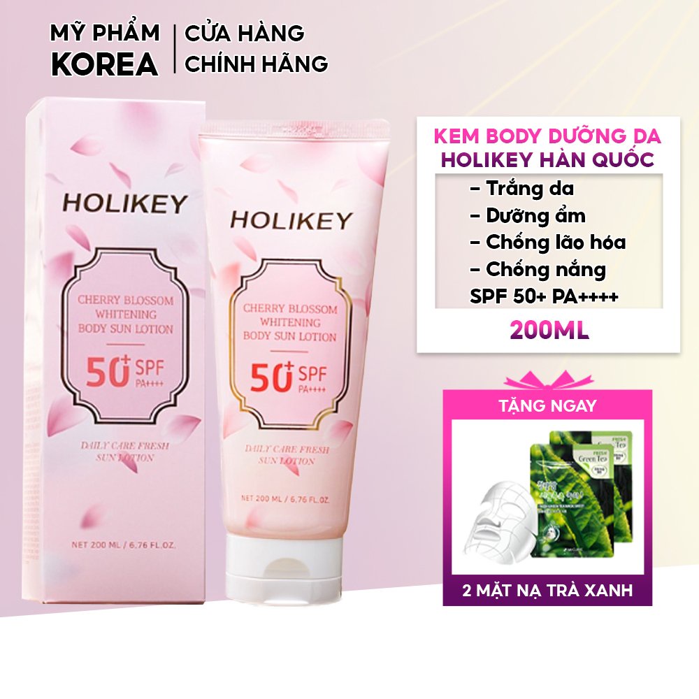 Kem Body Trắng Da Dưỡng Ẩm Kiêm Chống Nắng Holikey Hàn Quốc Cherry Blossom Whitening Lotion 200ml