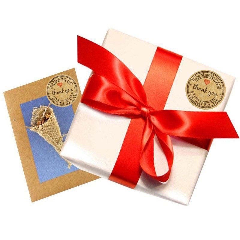 50 Tem giấy kaft nâu Nhãn Dán Sticker Cám Ơn Hình Tròn 2.5cm/ 1 Inch Thank You