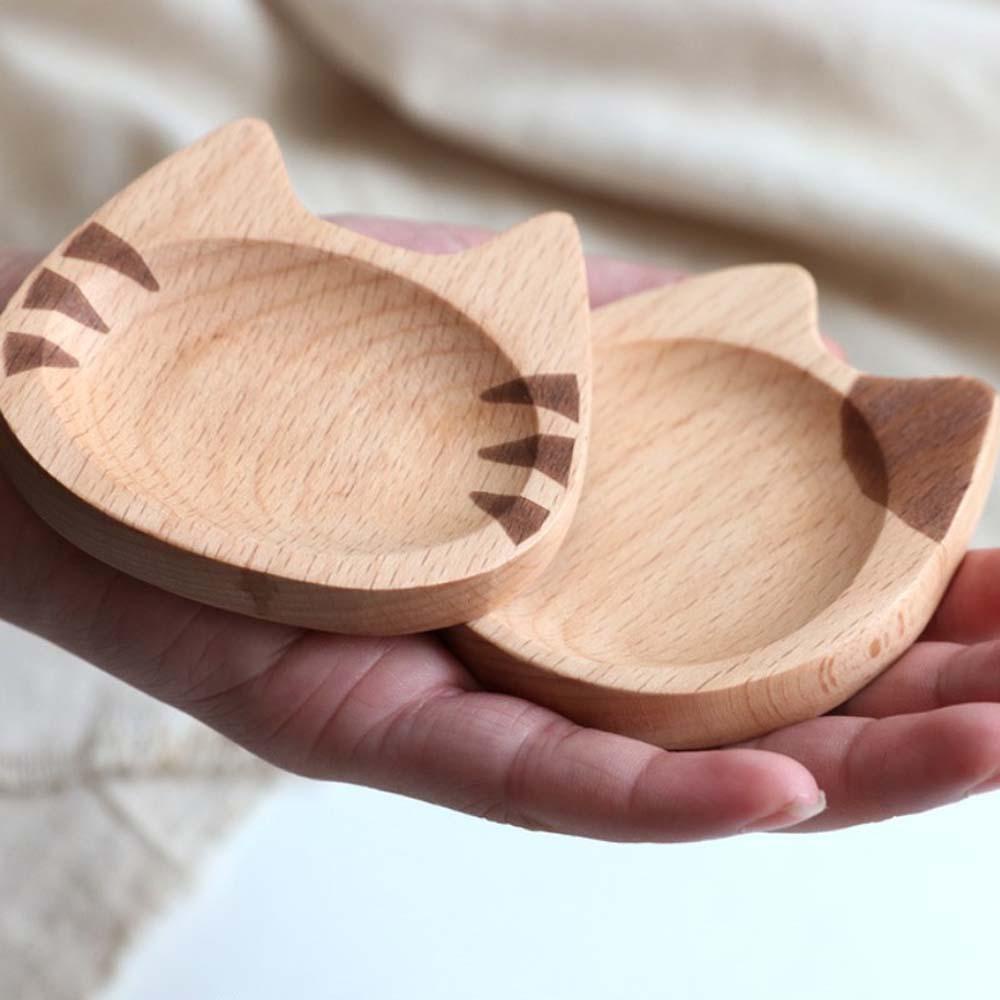 Đĩa Gỗ Mini Hình Chú Mèo Sáng Tạo Dùng Để Cắt Lát Đậu Nành / Giấm