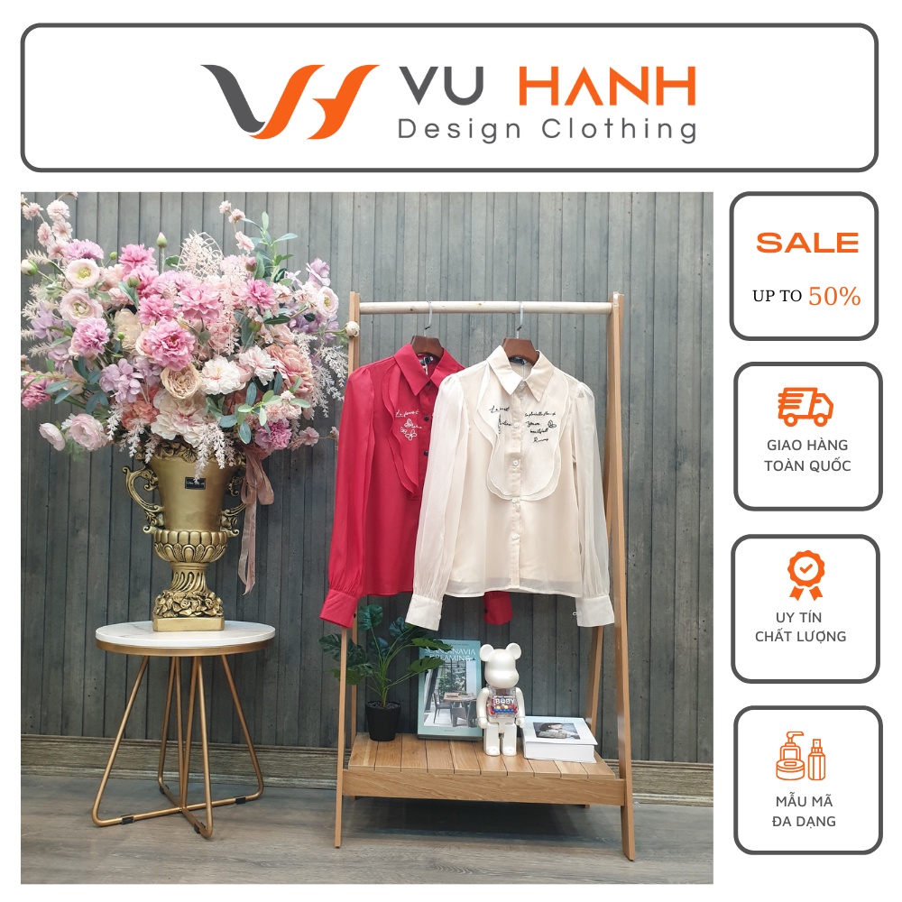 Sơ mi tơ bèo tròn thêu ngực, áo nữ đẹp | Shop Vũ Hạnh