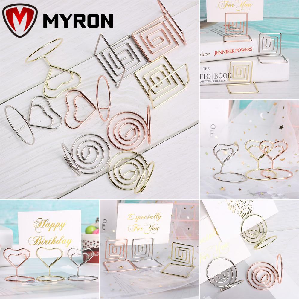 MYRON 1pcs Metallic Clamps Stand Rose|Photos Clips Place Card Paper Clamp Heart Shape Fashion Ring Shape Wedding Supplies Romantic Table Numbers Holder/Multicolor