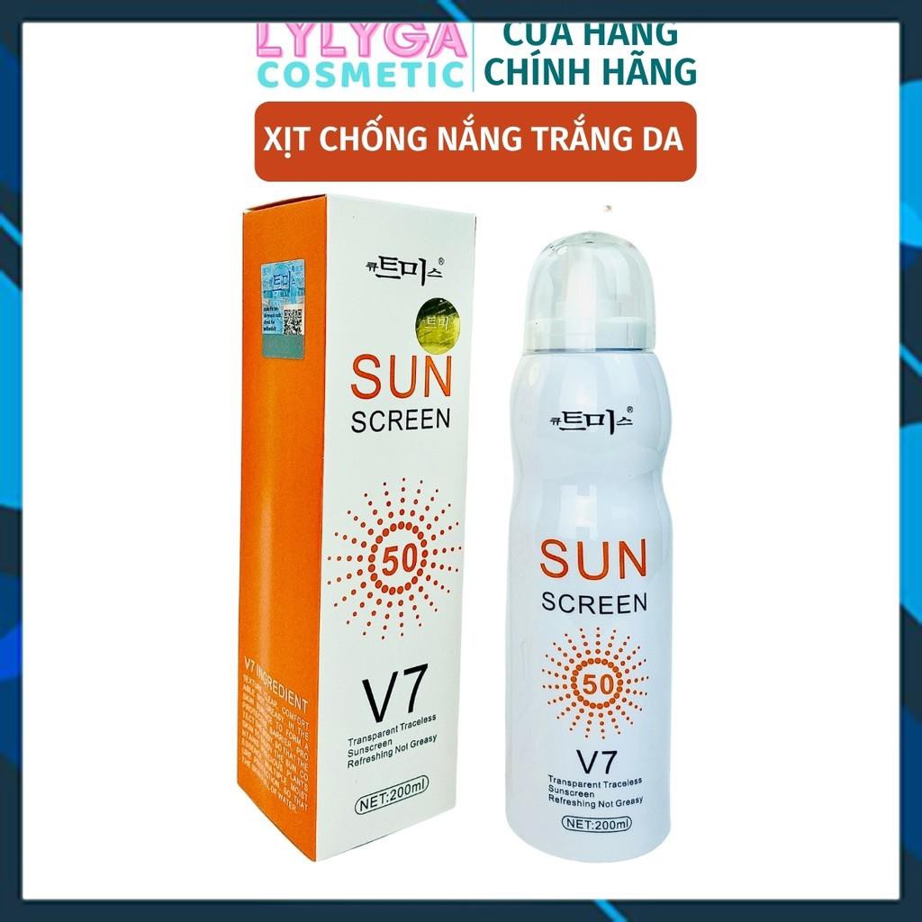 Kem chống nắng V7 SUN SCREEN SPF50 200ml - Xịt chống nắng trắng da, nâng tone, chống nước. Dạng xịt tiện dụng CN03