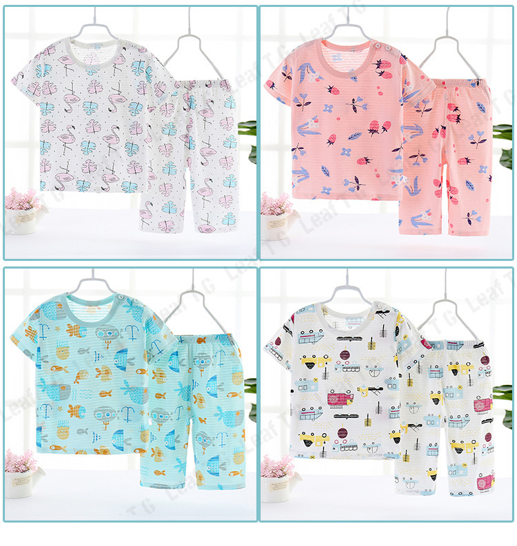 Bộ đồ ngủ cotton tay ngắn thoáng khí cho trẻ em