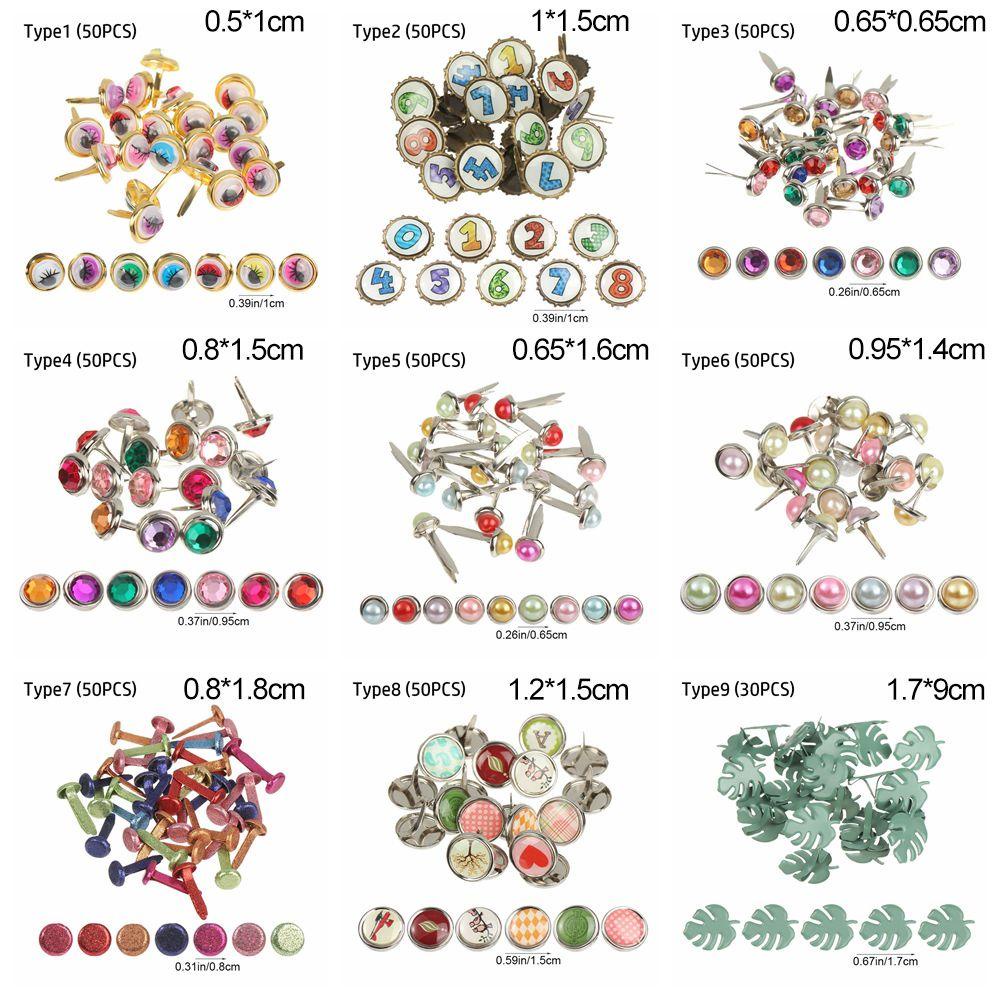 Set 30 / 50 Chốt Kim Loại Đính Đá Trang Trí Sổ Tay DIY