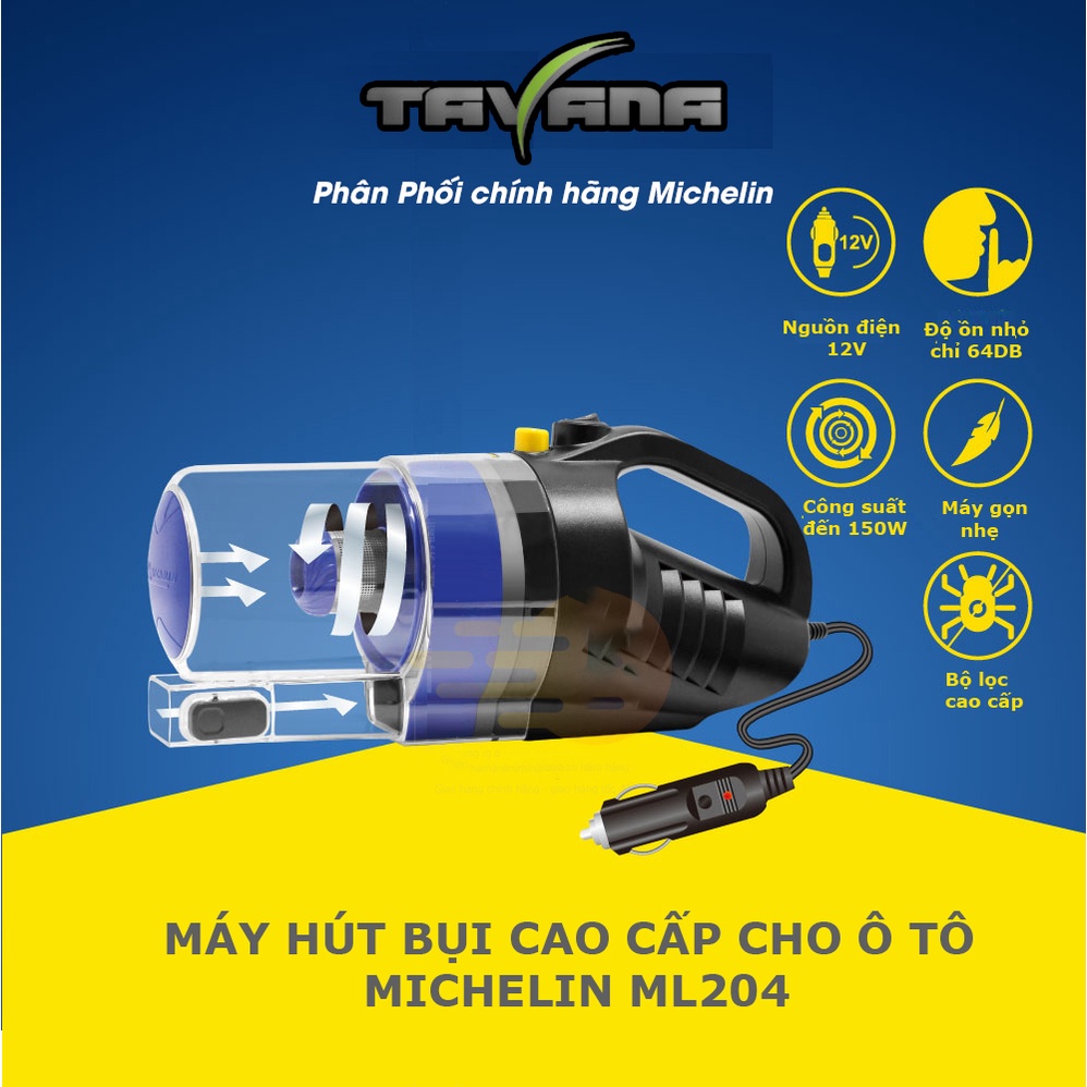 Máy hút bụi cao cấp cho ô tô nguồn 12v Michelin ML204 - Bảo hành chính hãng 12 tháng