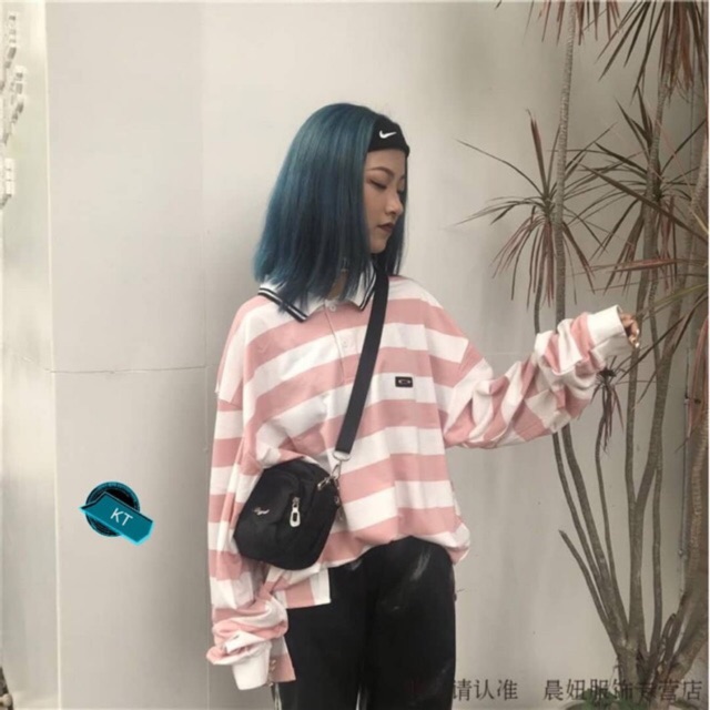 Áo cổ vẻ kẻ ngang