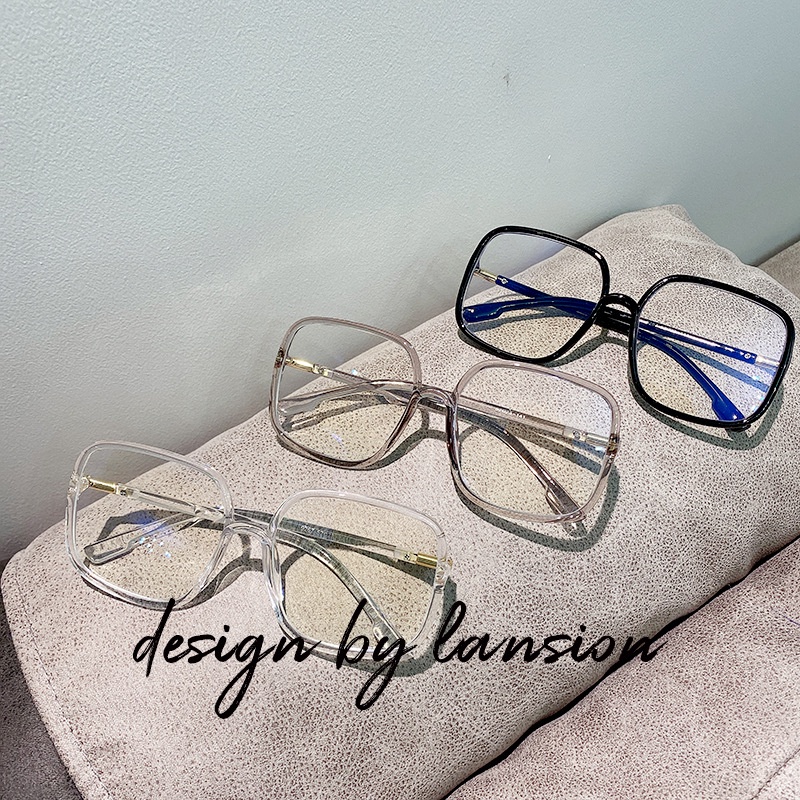 Mắt Kính Gọng Vuông Lớn Chống Ánh Sáng Xanh Trong Suốt Phong Cách Vintage