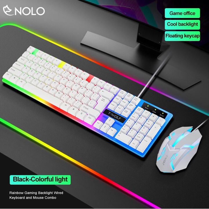 Combo Bàn Phím Giả Cơ Và Chuột Gaming Gear TWOLF TF230 Led RGB 3D Dây Dài 1,3M Chui USB Tặng Kèm Lót Chuột May Viền