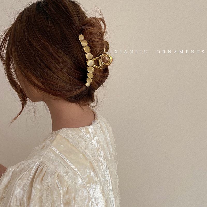 Kẹp tóc Hàn Quốc Ngọc trai Rhinestone Vàng Kim loại Đuôi cá Kẹp Phụ nữ Kẹp Claw Phụ kiện tóc