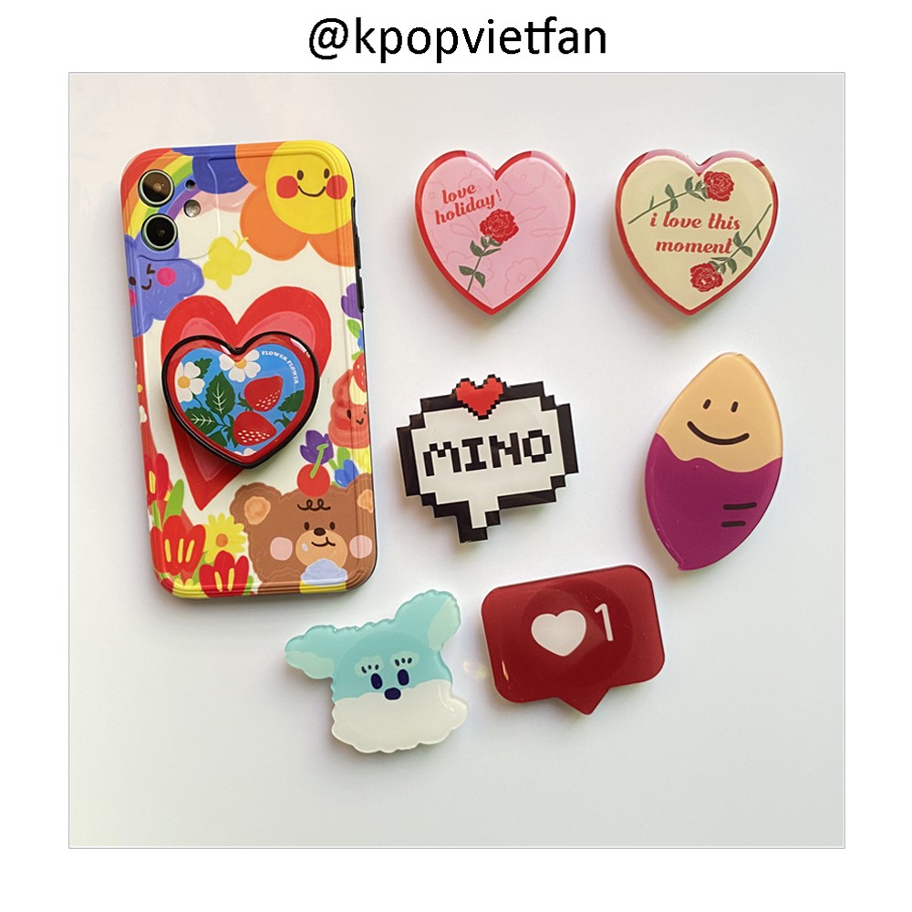 [Mã ELORDER5 giảm 10k đơn 20k] Chống điện thoại Popsocket pop up in bóng mika EM họa tiết tân cổ điển siêu xinh