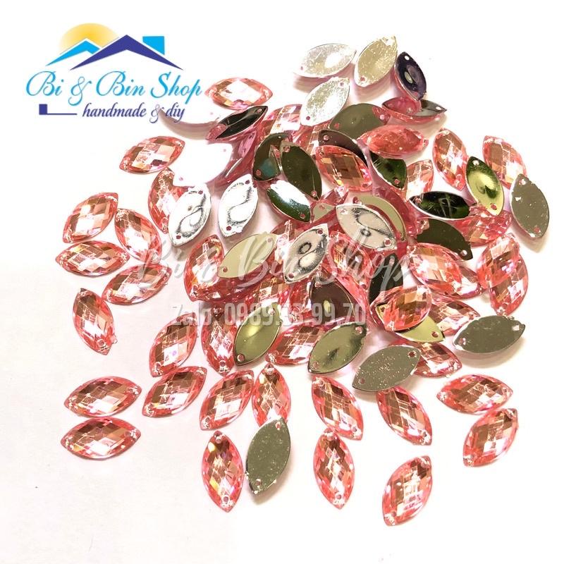 72 Viên Đá Kết Lá Me 9x18mm Đính Kết Trang Phục Thời Trang