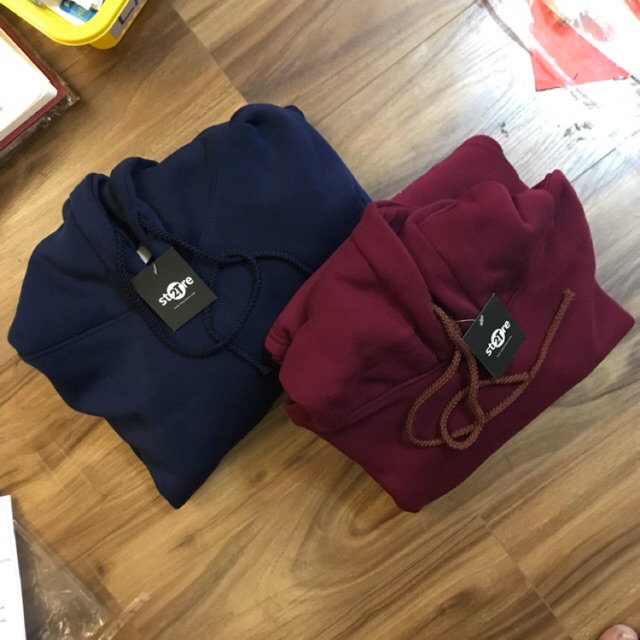 Áo hoodie unisex 2T Store H02 màu xanh dương đen - Áo khoác nỉ bông chui đầu nón 2 lớp dày dặn chất lượng đẹp