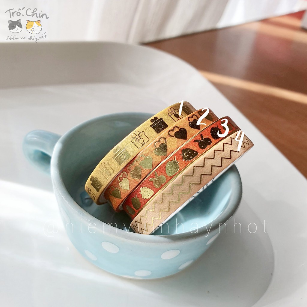 [HÀNG CÓ SẴN] [ẢNH THẬT] Washi tape nhũ ánh kim cực kì sắc nét Màu Cam Đất - Gold Orange Washi tape (5mm*2m)