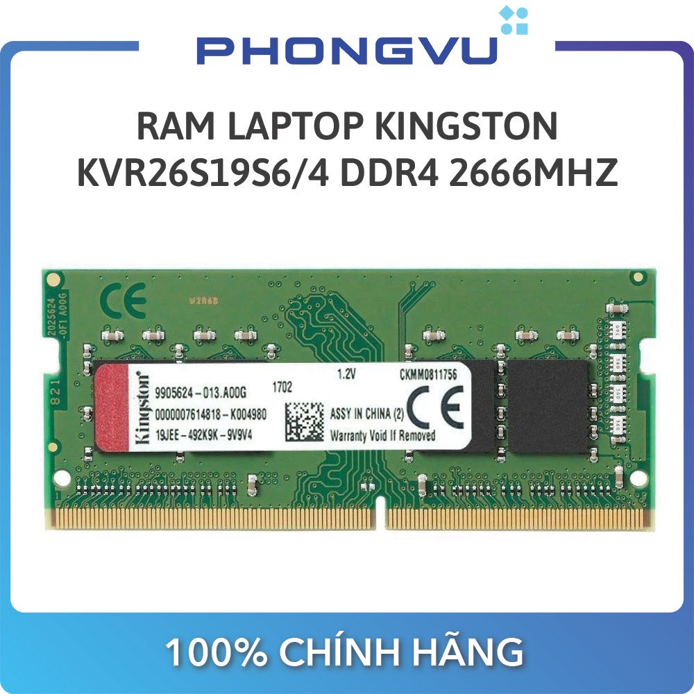 Bộ nhớ laptop DDR4 Kingston 4GB (2666) (KVR26S19S6/4) - Bảo hành 36 tháng