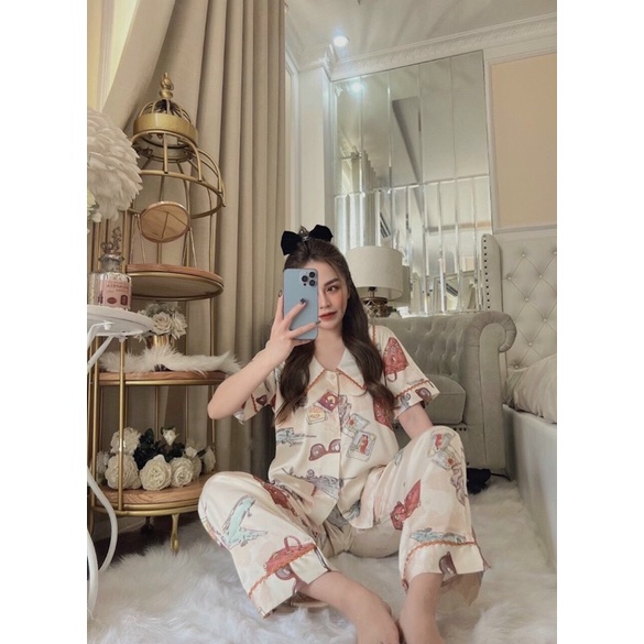 Đồ bộ pyjama mặc nhà lụa latin tay ngắn quần dài