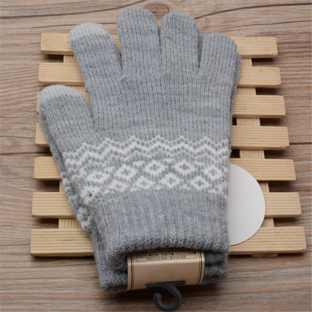 Găng tay len mềm xỏ ngón co giãn ấm áp theo phong cách mùa đông có sử dụng màn hình cảm ứng