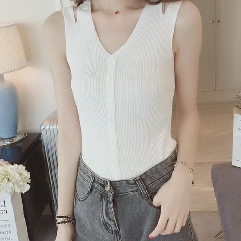 Xj-hàn Quốc dây đeo vai đôi thời trang băng lụa dệt kim yếm mỏng giảm béo đáy áo vest